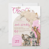 Safari animal Boho Balonmeisje 1e verjaardag Foto Kaart (Voorkant)