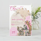 Safari animal Boho Balonmeisje 1e verjaardag Foto Kaart (Staand voorkant)