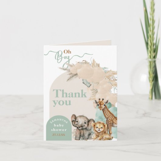 Safari animal Boho Oh Boy Baby shower Bedankkaart (Voorkant)