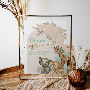 Safari animal Boho Oh Boy Baby shower Diaper Poster