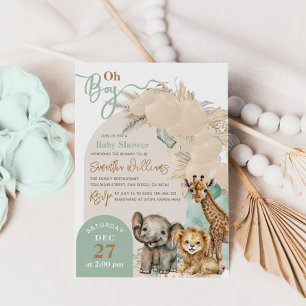 Safari animal Boho Oh Boy Baby shower Kaart