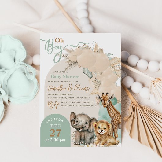 Safari animal Boho Oh Boy Baby shower Kaart