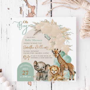 Safari animal Boho Oh Boy Baby shower Kaart