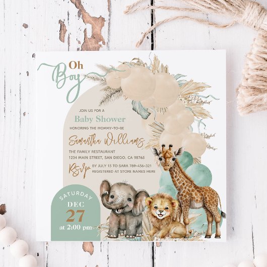 Safari animal Boho Oh Boy Baby shower Kaart