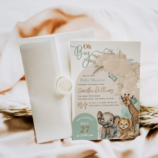 Safari animal Boho Oh Boy Baby shower Kaart