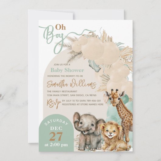 Safari animal Boho Oh Boy Baby shower Kaart (Voorkant)