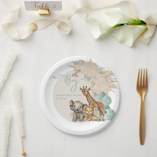 Safari animal Boho Oh Boy Baby shower Papieren Bordje (Huwelijk)