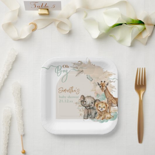 Safari animal Boho Oh Boy Baby shower Papieren Bordje (Huwelijk)