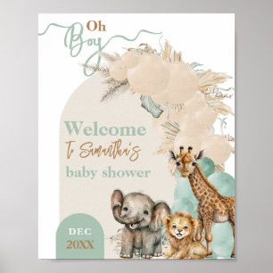 Safari animal Boho Oh Boy Baby shower Welkom Poster