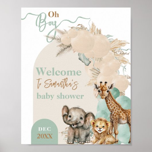 Safari animal Boho Oh Boy Baby shower Welkom Poster (Voorkant)