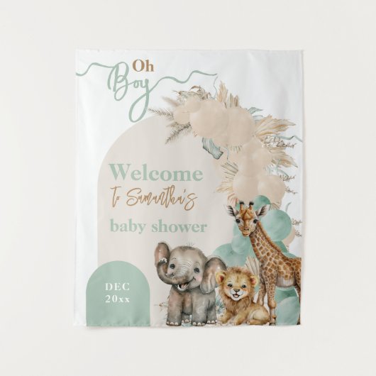 Safari animal Boho Oh Boy Baby shower Welkom Wandkleed (Voorkant)