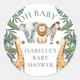 Safari Animal Custom Baby shower Ronde Sticker