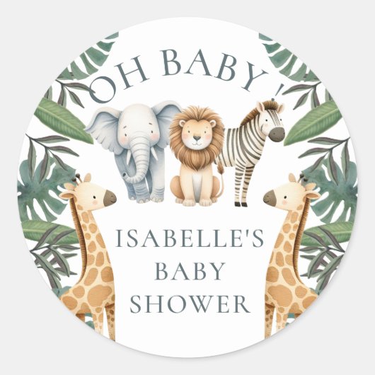 Safari Animal Custom Baby shower Ronde Sticker (Voorkant)