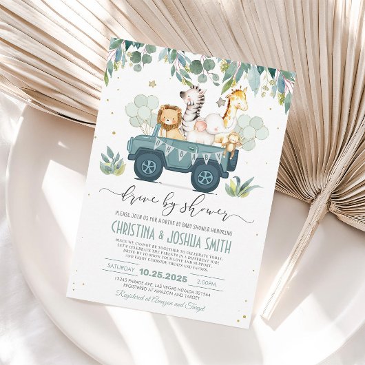 Safari Animal Drive door het Baby shower Kaart