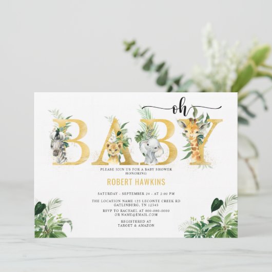 Safari Animal Editable Oh Baby shower Kaart (Staand voorkant)