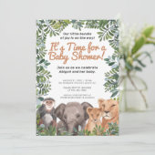Safari Animal, Elephant, Monkey Green Baby shower Kaart (Staand voorkant)
