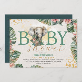Safari Animal Elephant Rustic Cute Baby Shower Kaart