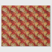 Safari Animal Fur Prints Rood en Goud Cadeaupapier (Vlak)