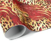 Safari Animal Fur Prints Rood en Goud Cadeaupapier (Rol Hoek)