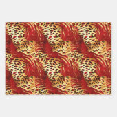 Safari Animal Fur Prints Rood en Goud Inpakpapier Vel (Voorkant 3)