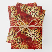 Safari Animal Fur Prints Rood en Goud Inpakpapier Vel (In situ)