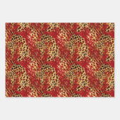 Safari Animal Fur Prints Rood en Goud Inpakpapier Vel (Voorkant 2)