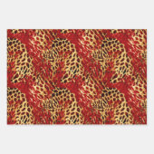 Safari Animal Fur Prints Rood en Goud Inpakpapier Vel (Voorkant)