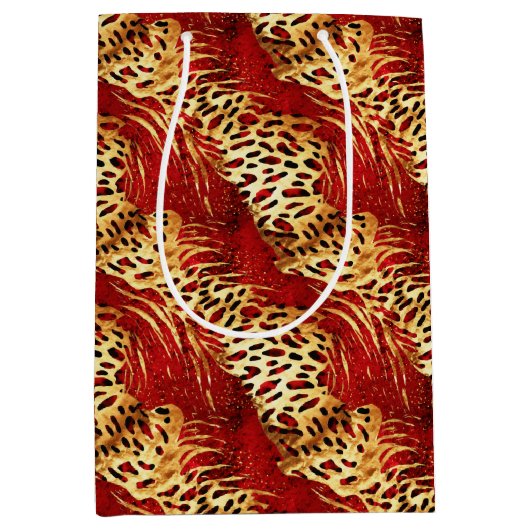 Safari Animal Fur Prints Rood en Goud Medium Cadeauzakje (Voorkant)