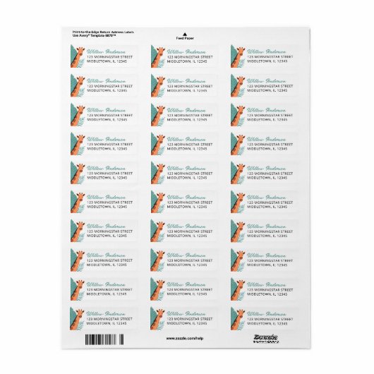 Safari Animal Giraffe Return Address Label (Full Sheet)