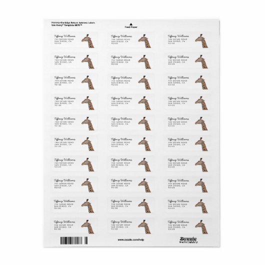 Safari Animal Giraffe Return Address Label (Full Sheet)