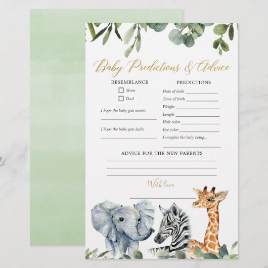 Safari animal greenery baby voorspellingen advies (Voorkant / Achterkant)