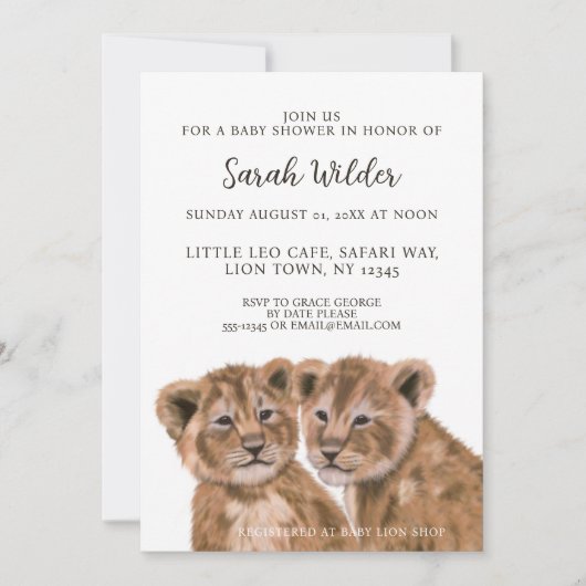 Safari Animal Lion Cubs Baby shower Uitnodiging (Voorkant)