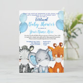 Safari Animal met maskers Virtual Shower Baby Boy  Kaart (Staand voorkant)
