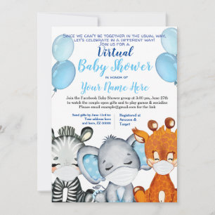 Safari Animal met maskers Virtual Shower Baby Boy  Kaart