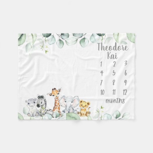 Safari Animal Milestone Deken Jongen Maandelijkse  (Voorkant (Horizontaal))