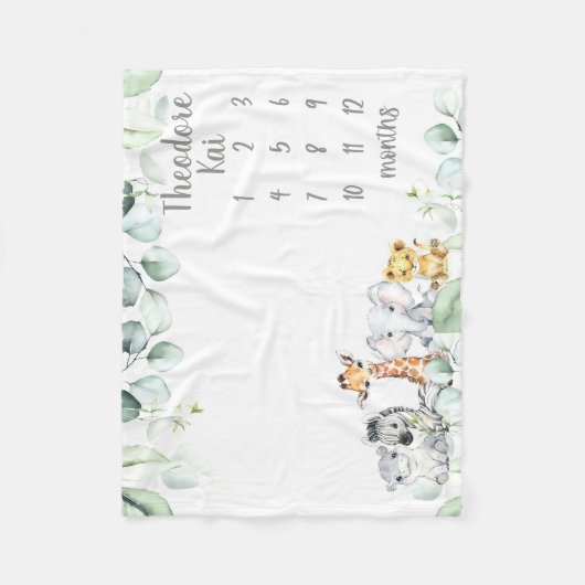 Safari Animal Milestone Deken Jongen Maandelijkse (Voorkant)