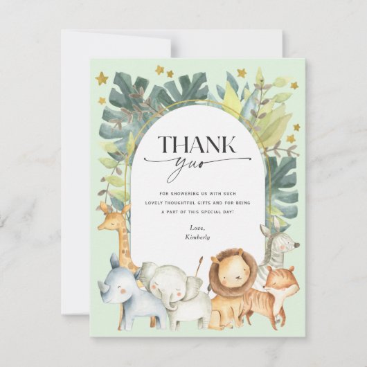 Safari animal mint modern baby shower bedankkaart (Voorkant)