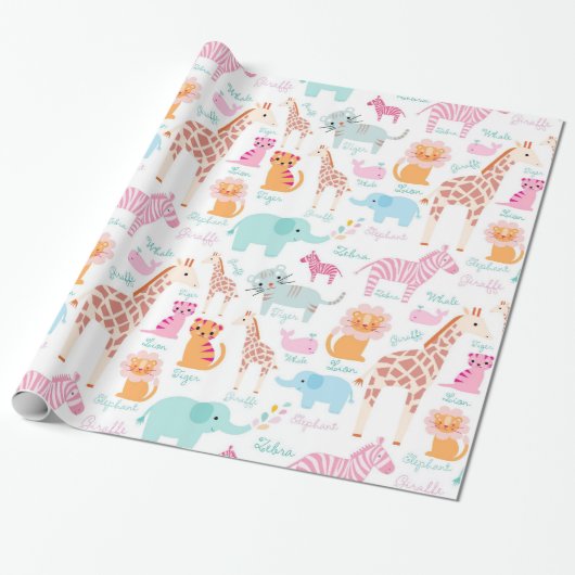 Safari Animal Nursery Print Cadeaupapier (Uitgerold)