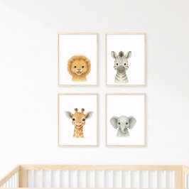 Safari Animal Nursery Wall Art Set Afdrukset