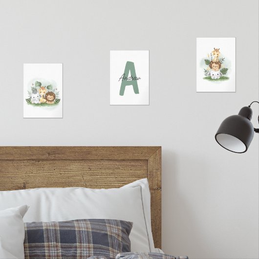 Safari Animal Nursery Waterverf Initiaal Naam Kind Muurkunst Sets (Slaapkamer)