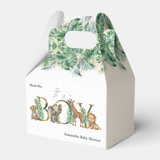 Safari Animal Oerwoud Green & Gold boy Baby shower Bedankdoosjes (Achterkant)