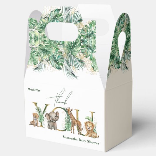 Safari Animal Oerwoud Green & Gold boy Baby shower Bedankdoosjes (Geopend)