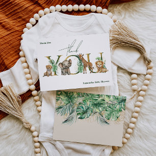 Safari Animal Oerwoud Green & Gold boy Baby shower Bedankkaart