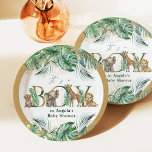 Safari Animal Oerwoud Green & Gold boy Baby shower Papieren Bordje<br><div class="desc">Safari Animal Oerwoud Green & Gold boy Baby shower</div>