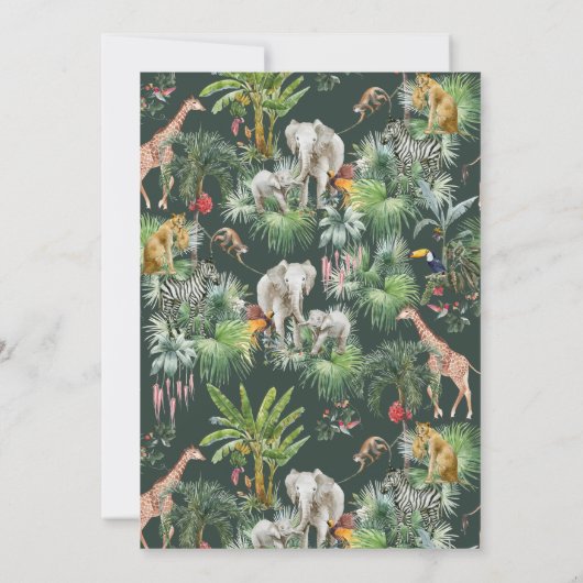 Safari Animal Oerwoud Greenery Tropisch Baby showe Kaart (Achterkant)