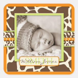 Safari Animal Print Birth kondiging Vierkante Sticker
