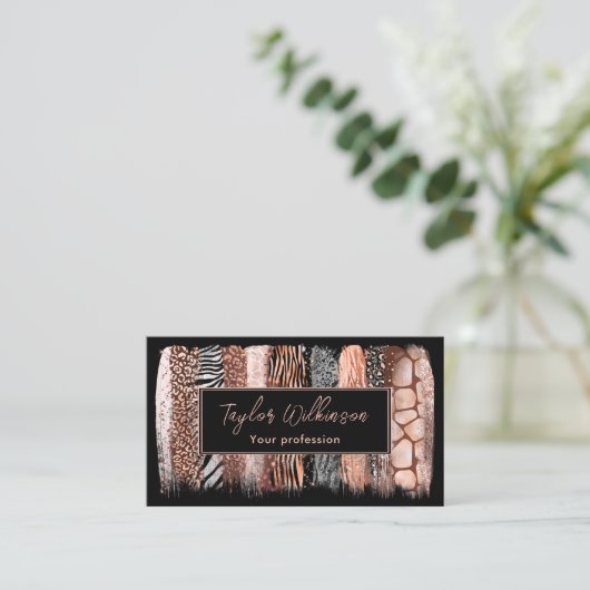 Safari Animal Print Roos Gold Brush Strokes Visitekaartje (Staand voorkant)