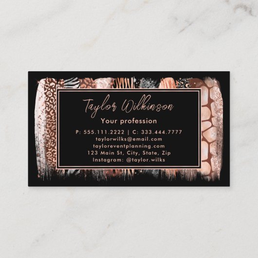 Safari Animal Print Roos Gold Brush Strokes Visitekaartje (Achterkant)