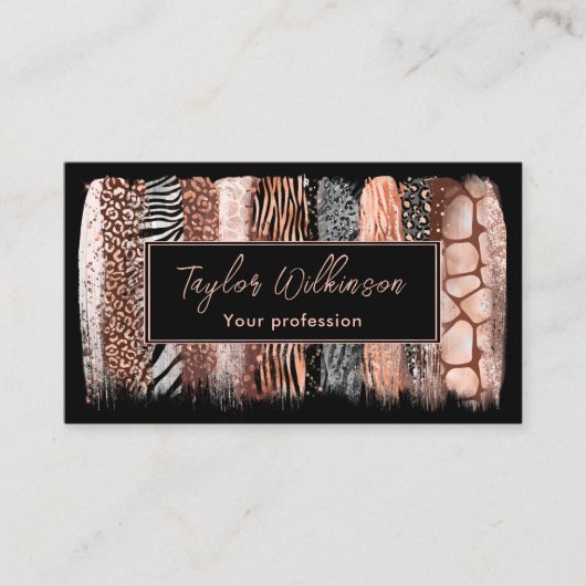 Safari Animal Print Roos Gold Brush Strokes Visitekaartje (Voorkant)