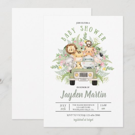 SAFARI ANIMAL SHOWER, BABY SHOWER, DIERENSCHOUDER (Voorkant / Achterkant)